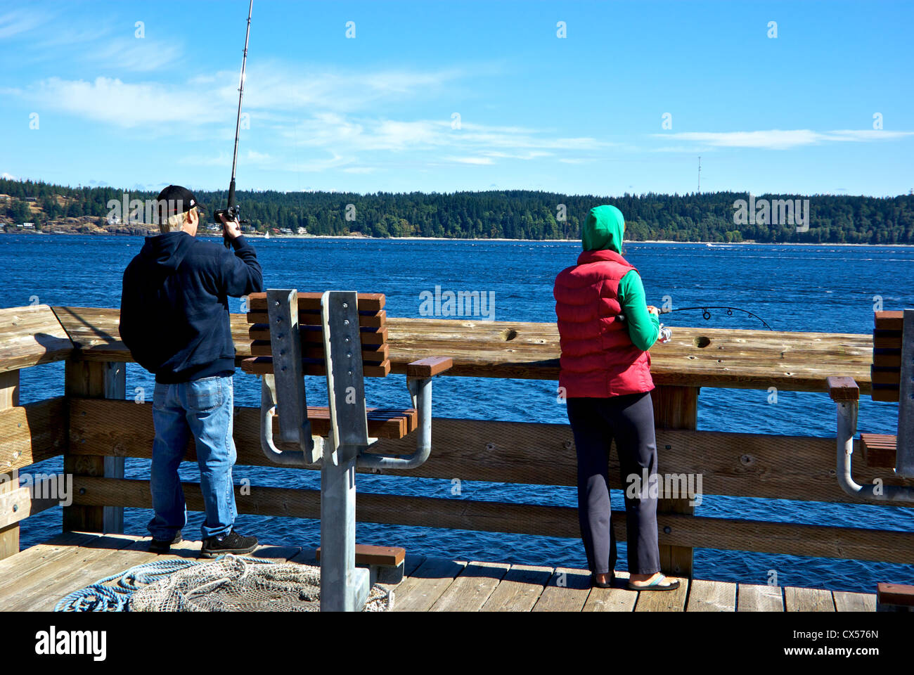 Discovery Passage Public Fishing Pier Campbell River BC Canada Stock
