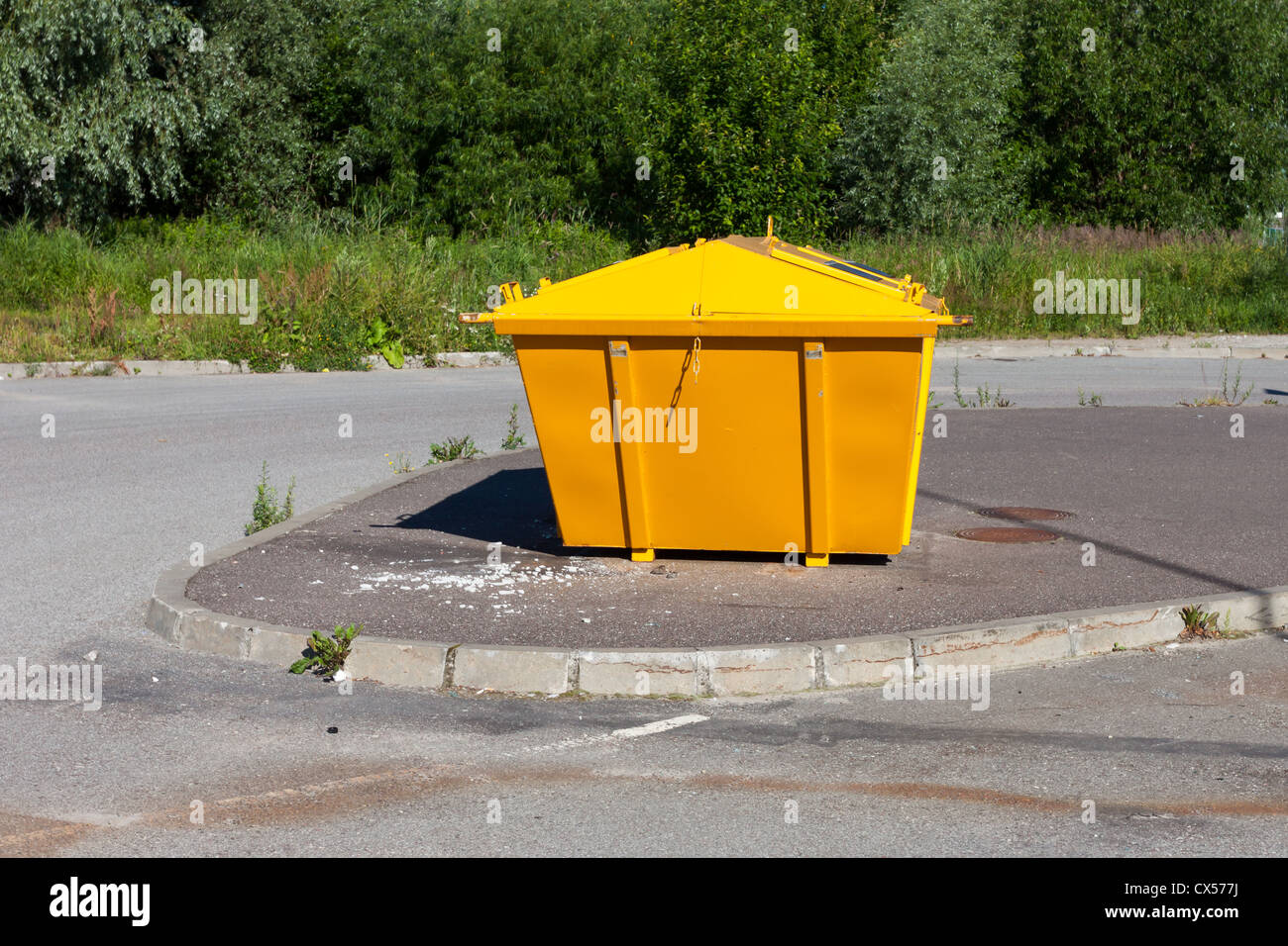 urban trash yellow industrial waste bin Stock Photo Alamy