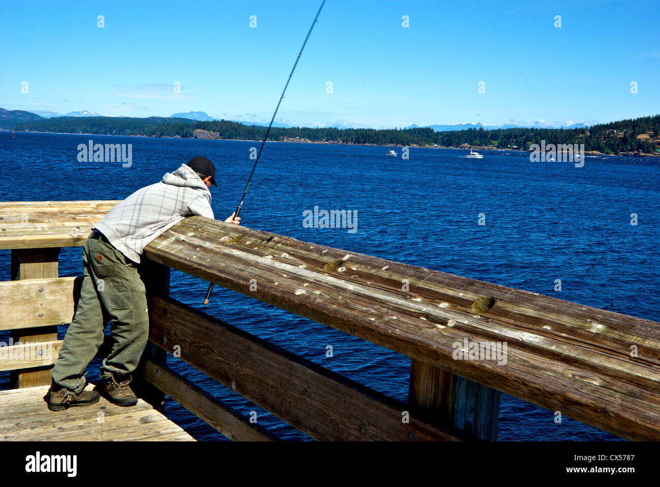 Discovery Passage Public Fishing Pier Campbell River BC Canada Stock