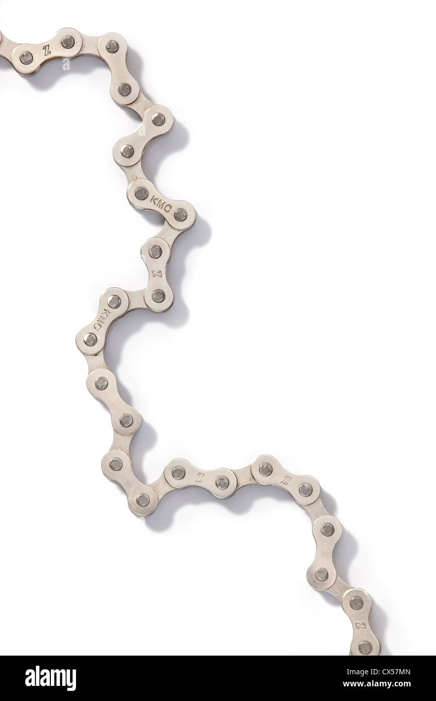 bike chain diagonal snake photographed on a white background Stock Photo