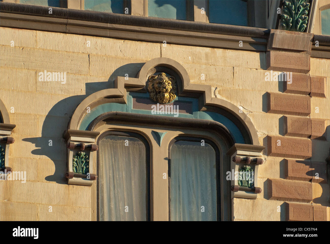 Details of window at historic Ilfeld building, part of Plaza Hotel in Las Vegas, New Mexico, USA Stock Photo
