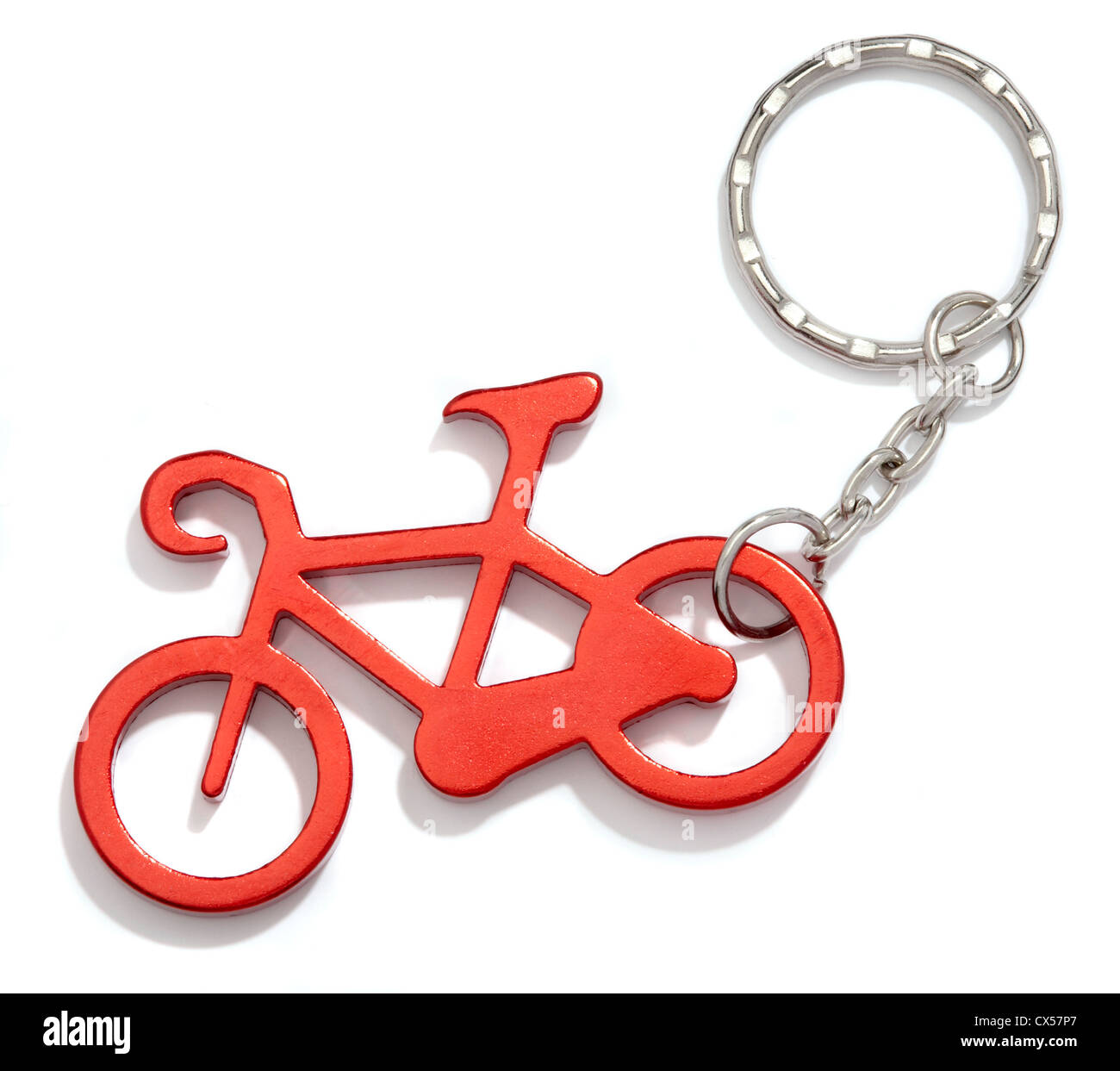 red bike key chain photographed on a white background Stock Photo