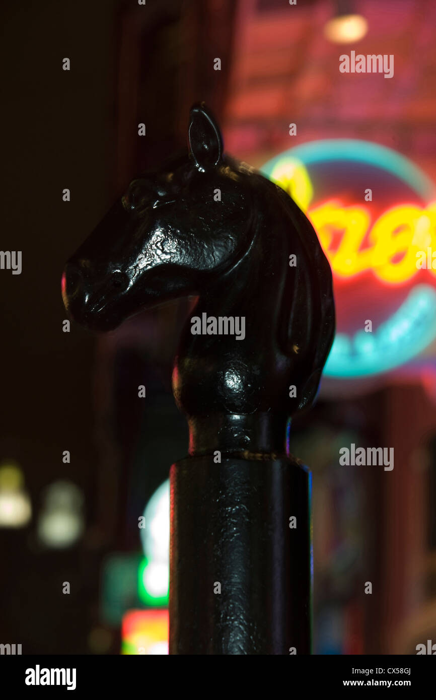 HORSE HEAD HITCHING POST BOURBON STREET FRENCH QUARTER DOWNTOWN NEW ORLEANS LOUISIANA USA Stock