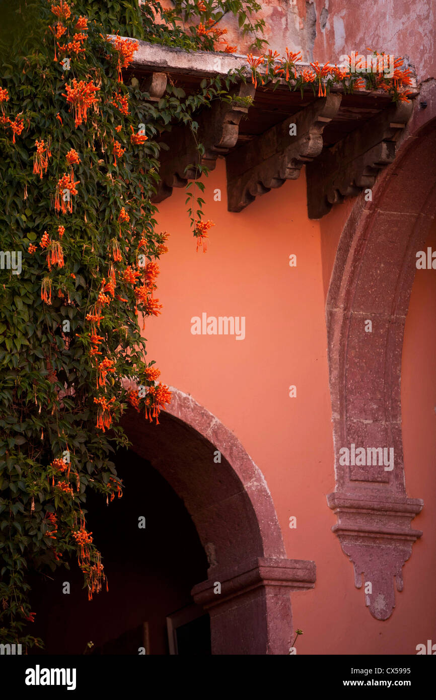 North America, Mexico, San Miguel de Allende, stone arch in courtyard