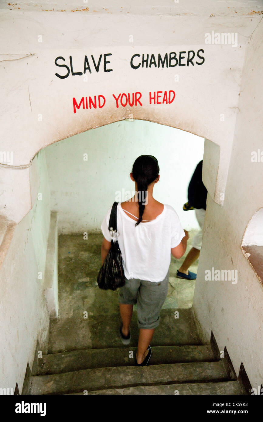 A tourist going to see the Slave Chambers under Christ Church, Stone