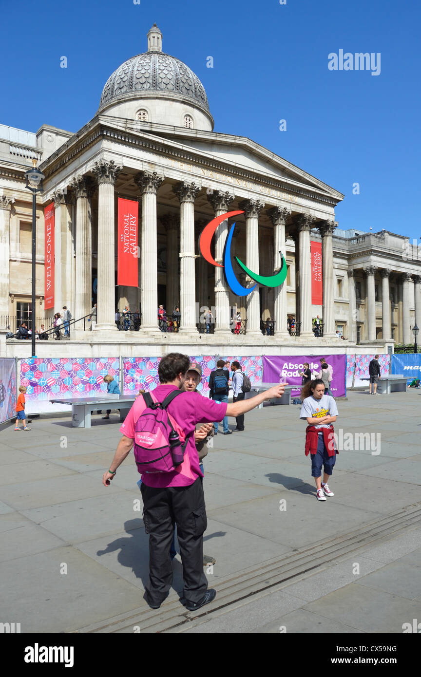 Paralympic logo mounted on the columns of the National Gallery with