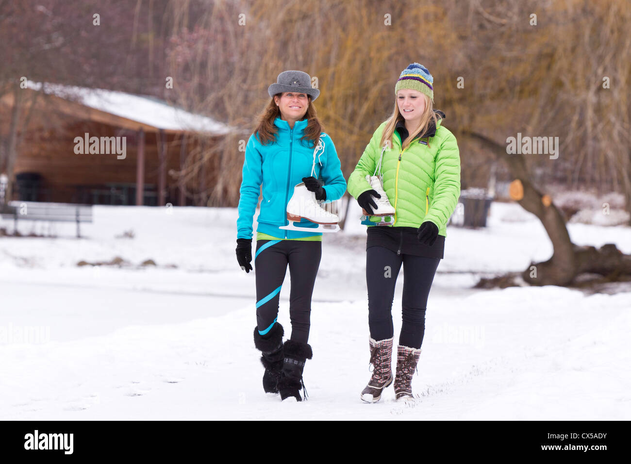 Ice skating at Woodland Park in Kalispel, Montana, USA. (MR Stock Photo