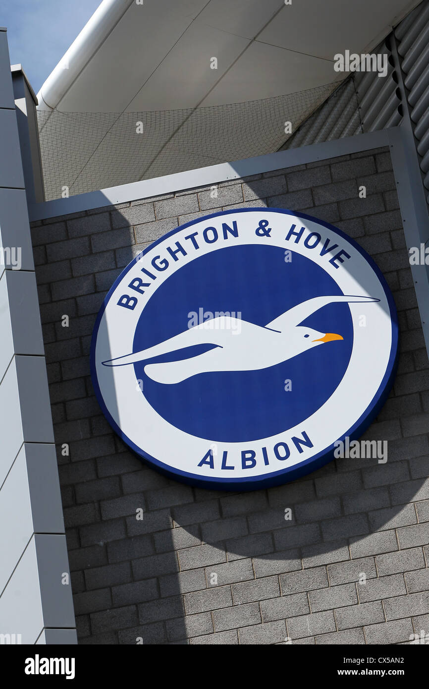 Brighton and Hove Football Club Logo on the side of their new AMEX Stadium in Flamer, Brighton, East Sussex, UK. Stock Photo