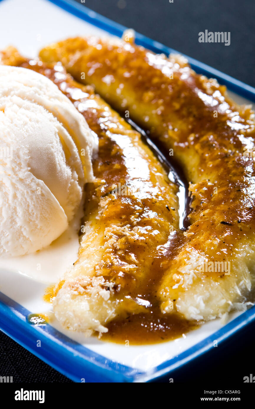 deep fried banana and ice cream dessert Stock Photo Alamy