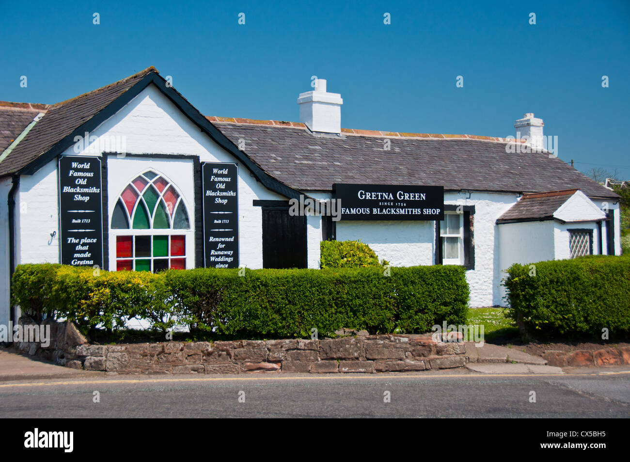 Famous Blacksmith shop, Gretna Green, Scotland. Wedding venue for young eloping couples. Stock Photo