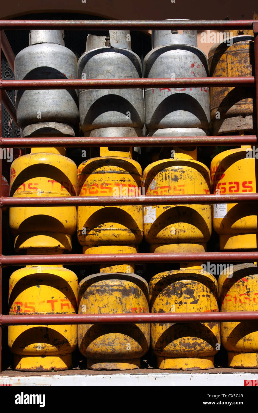 LPG Propane gas cylinders on truck in Masaya Nicaragua Stock Photo