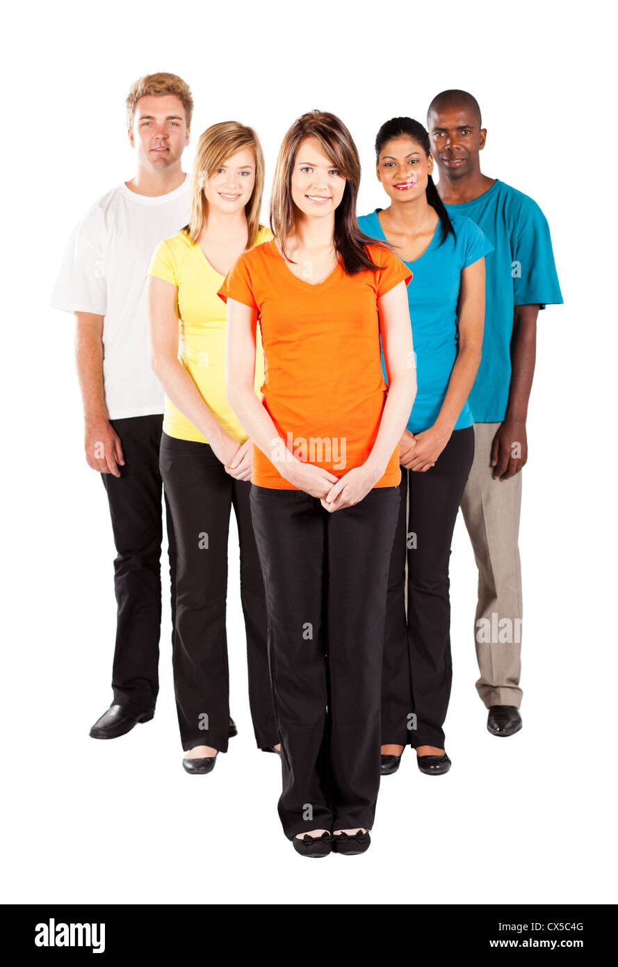 group of young multiracial people isolated on white background Stock Photo