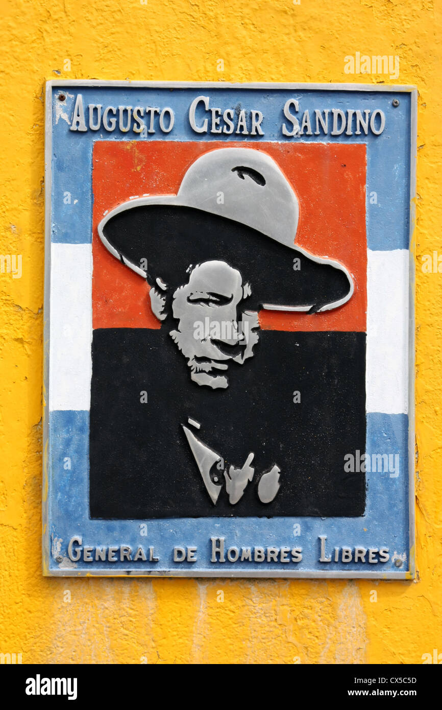 Memorial plaque to Augusto Sandino father of the Sandinista movement. Leon, Nicaragua, Central America Stock Photo