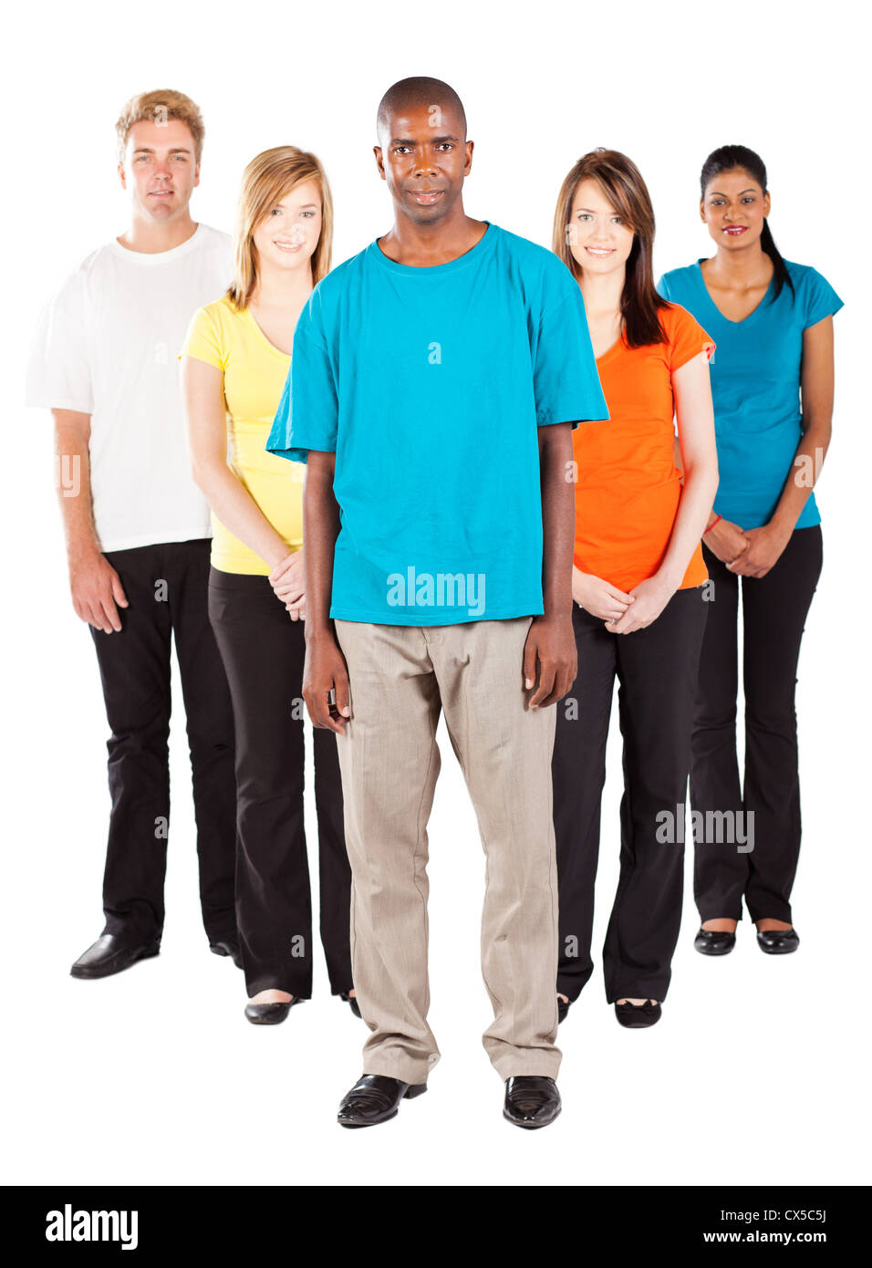 group of young diverse people on white background Stock Photo