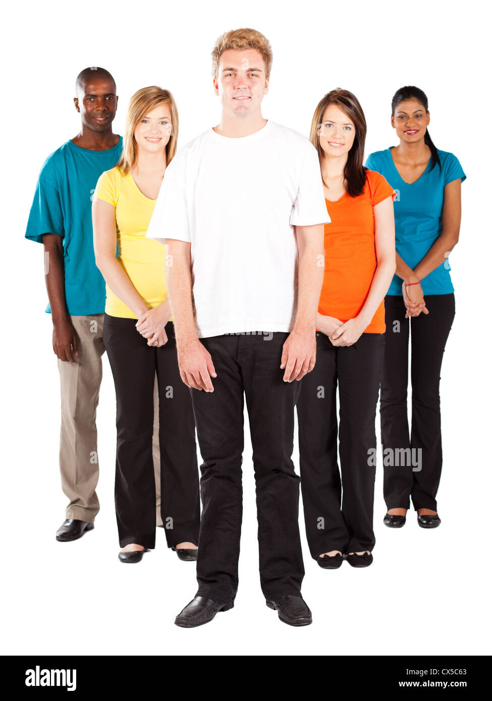 group of young multicultural people on white background Stock Photo