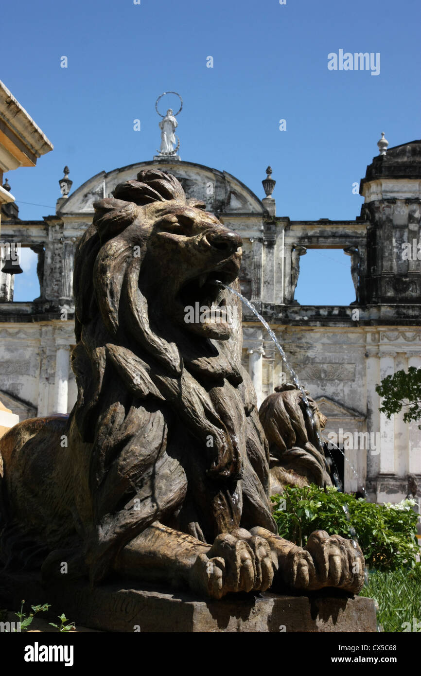 Statue of Lion outside Catedral de Leon, the largest cathedral in