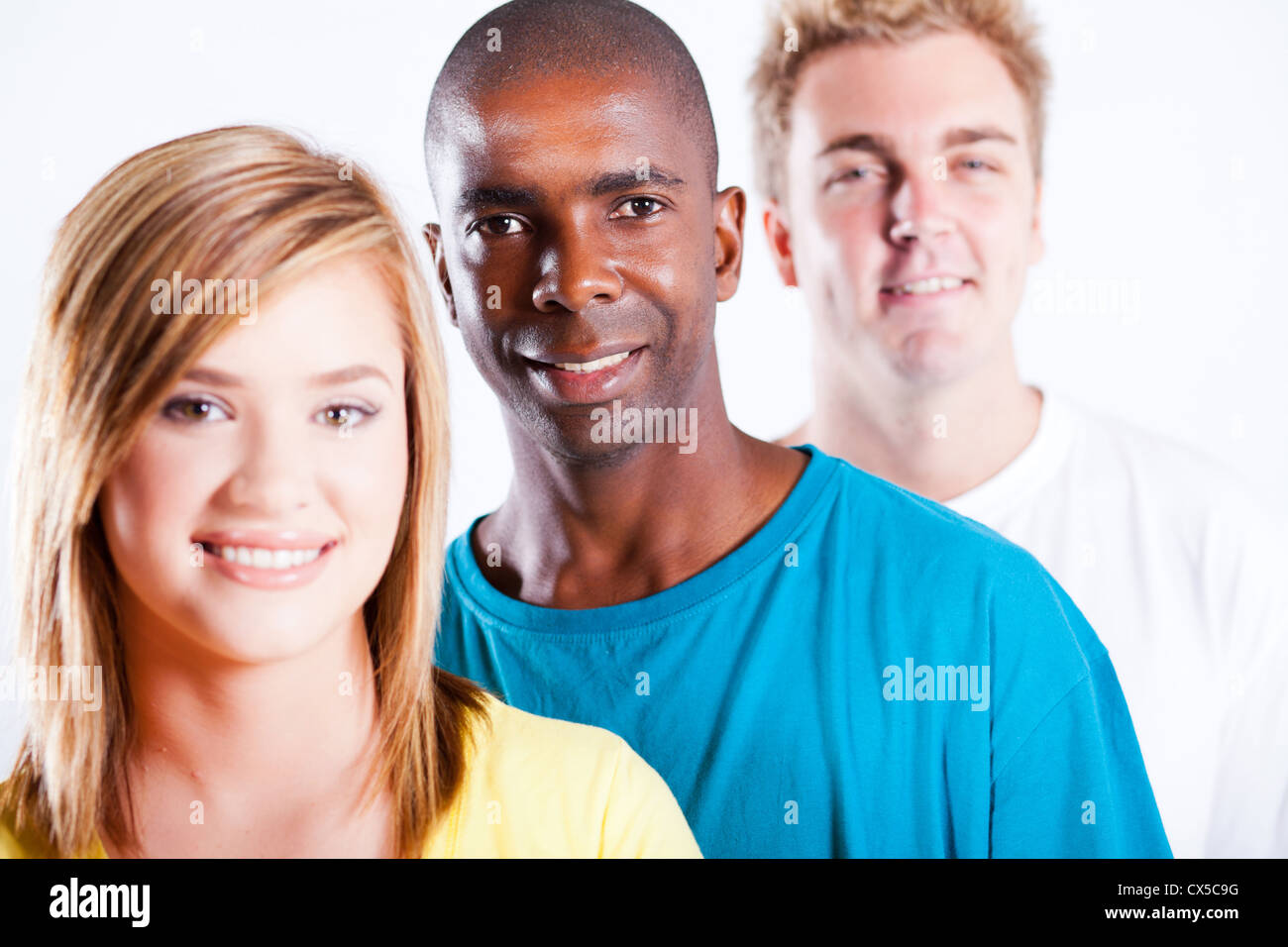 African American and Caucasian people closeup portrait Stock Photo