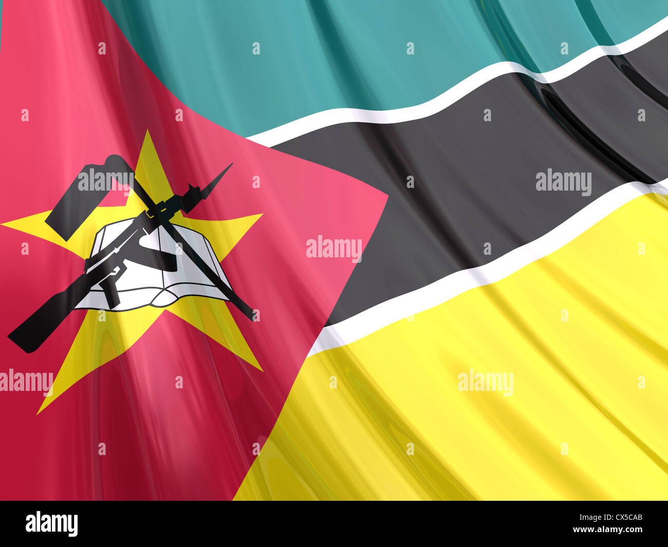 Glossy flag of Mozambique. Stock Photo