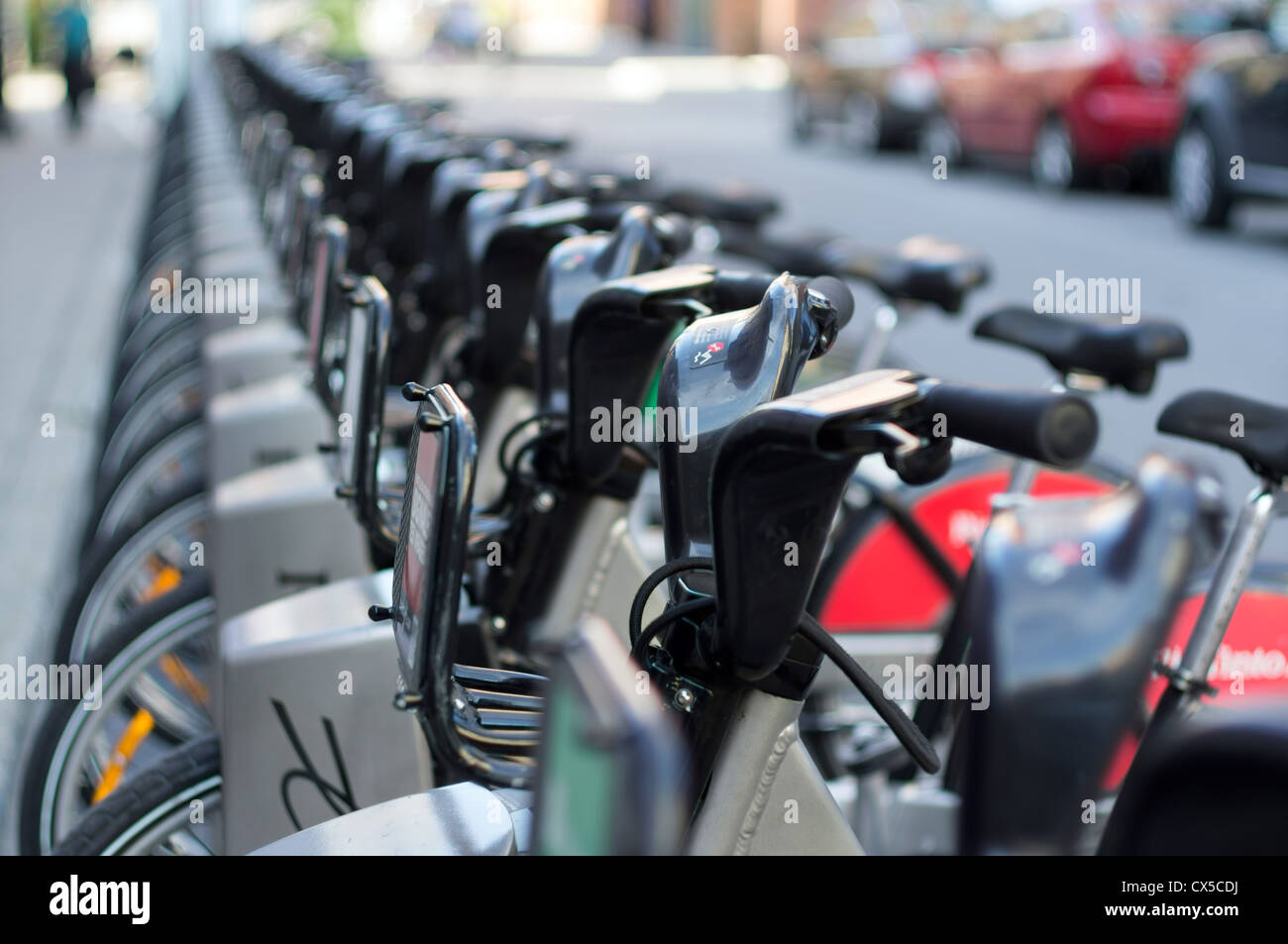 BIXI, public bicycle, station in downtown Montreal, Canada Stock Photo