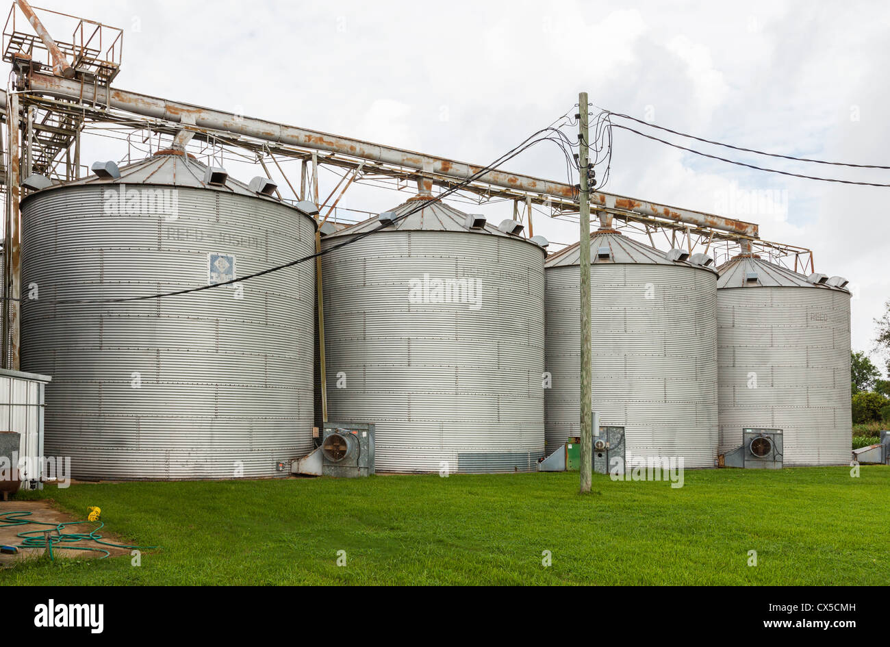Rice dryer storage bins used to remove moisture from harvested rice for
