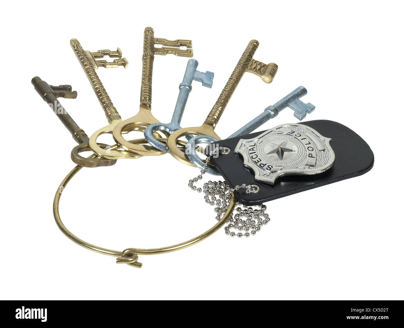 Police Magic Key Silver special police badge with a star on a ring of large keys - path ...