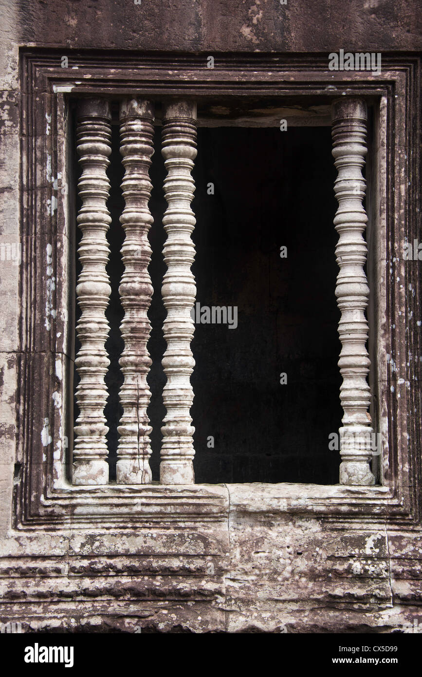 Carving window detail at Angkor Wat Temple near Siem Reap, Cambodia Stock Photo