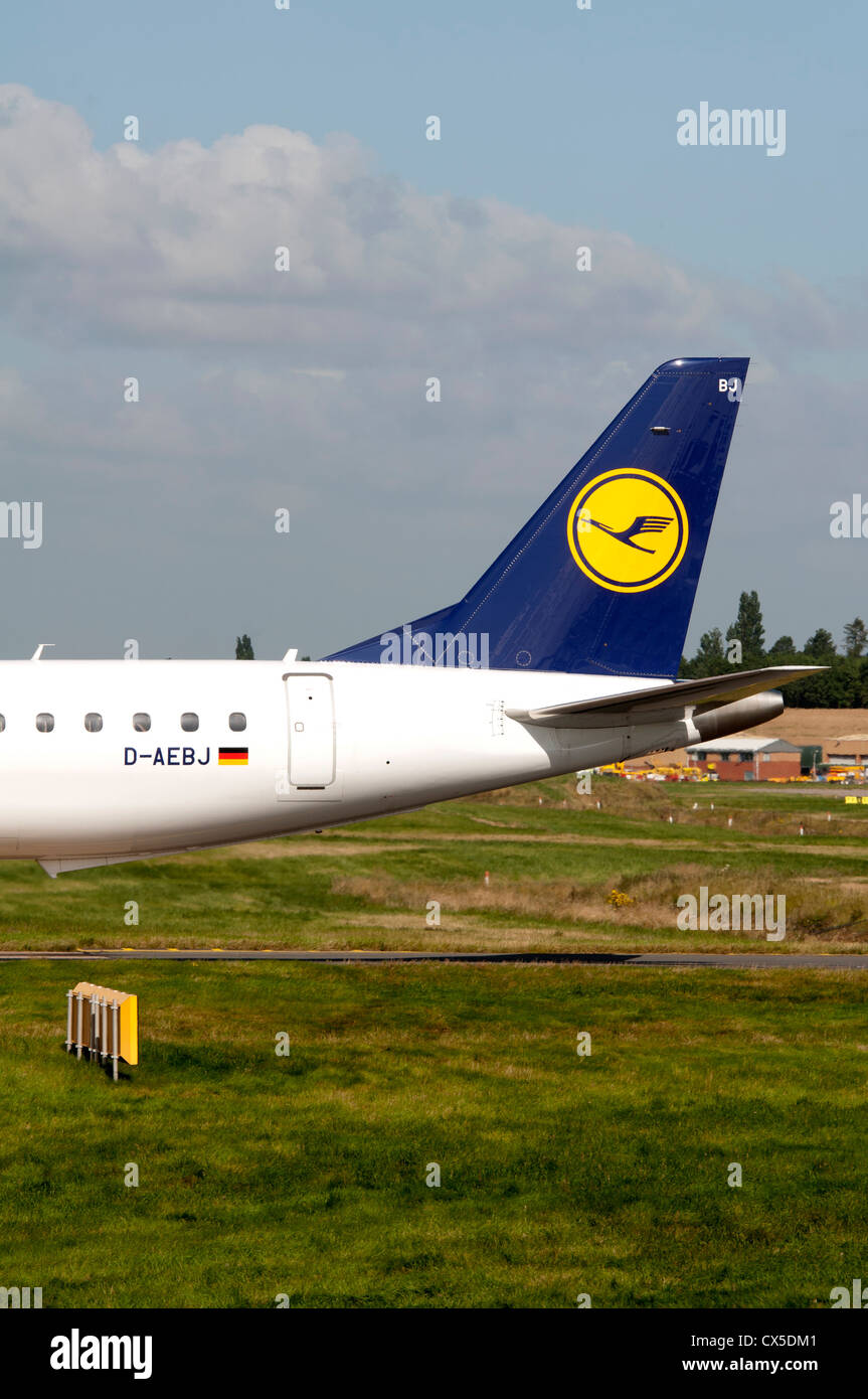 Lufthansa Embraer ERJ-190 aircraft tail Stock Photo