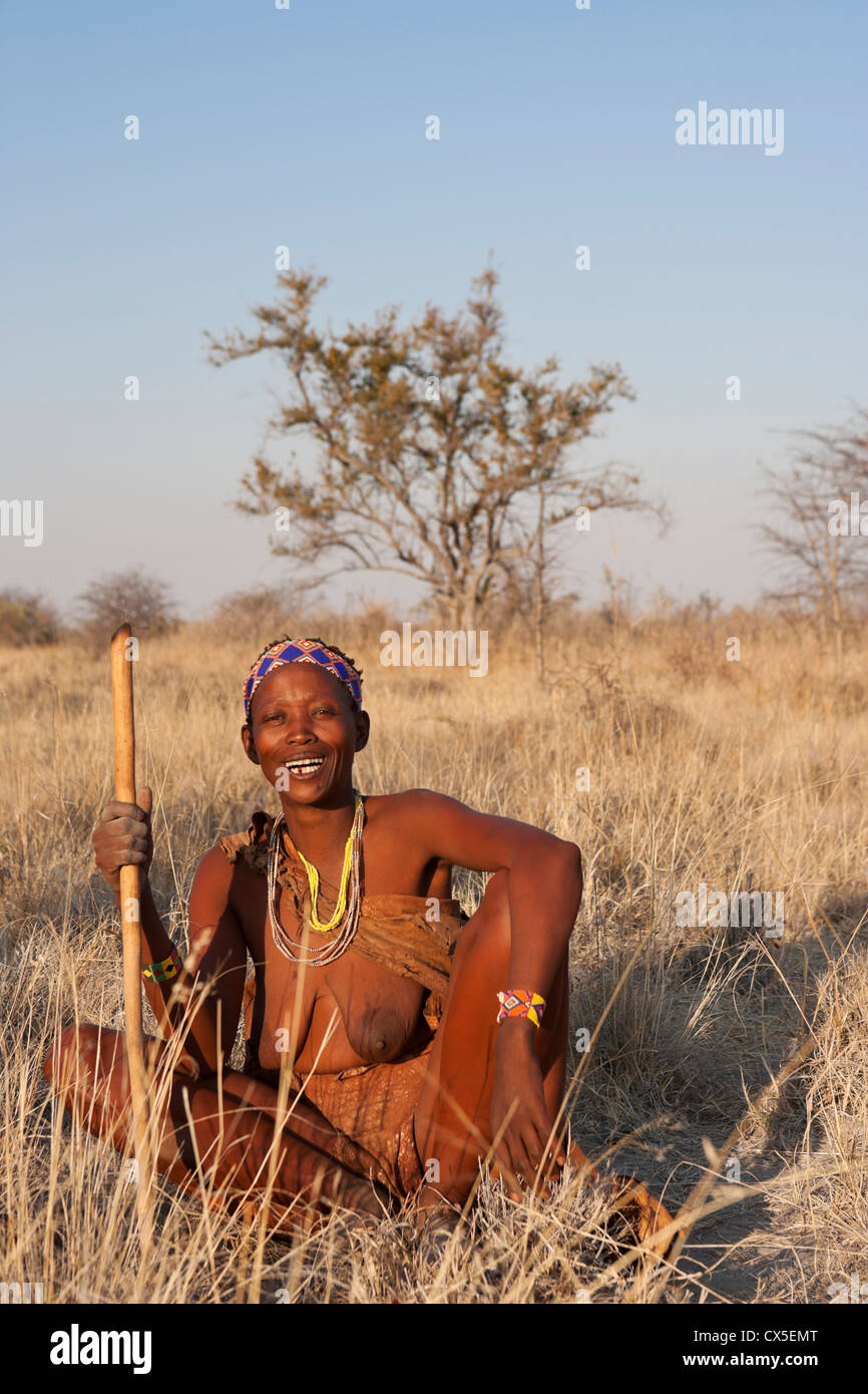 Bushmen Bushman Kalahari desert Africa tribe wild Stock Photo