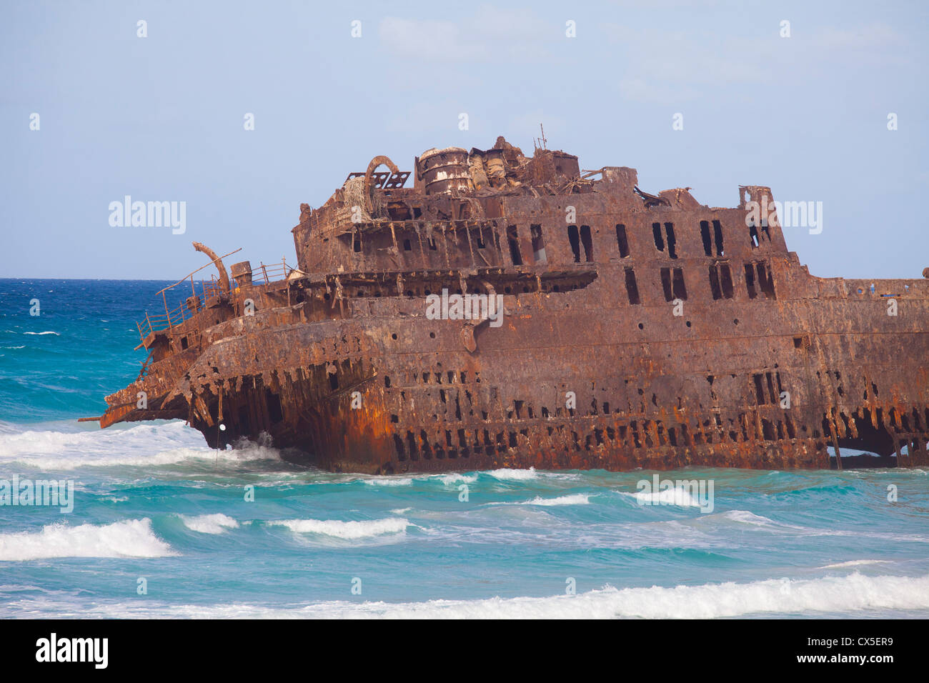 famous wreck boat on the coast of boavista in Cabo Verde Stock Photo