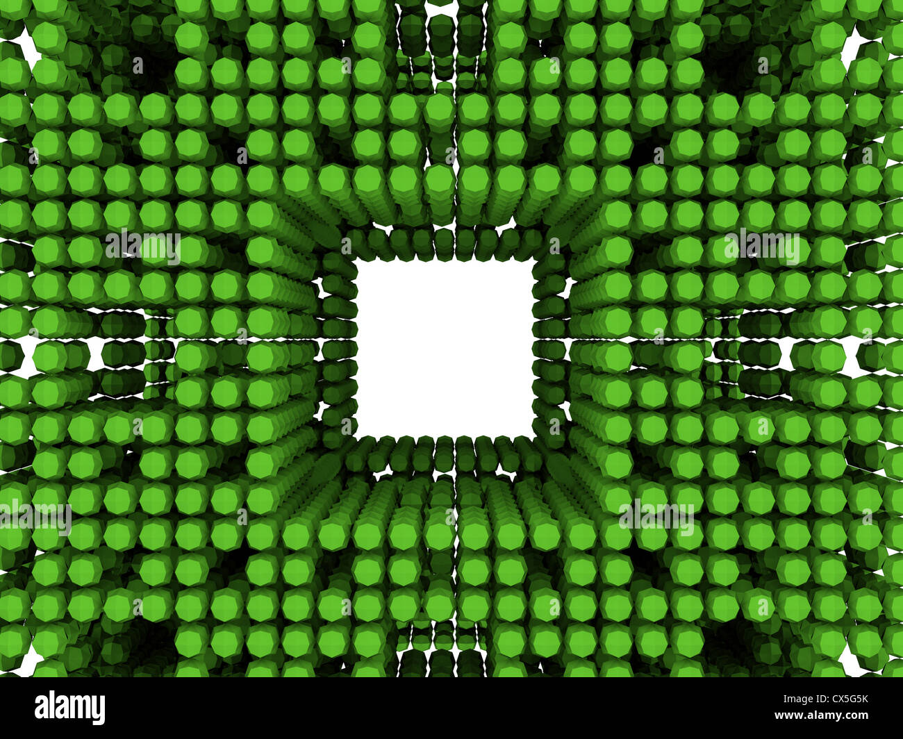 Menger Cube, altered state, made up of green 'spheres'. Stock Photo