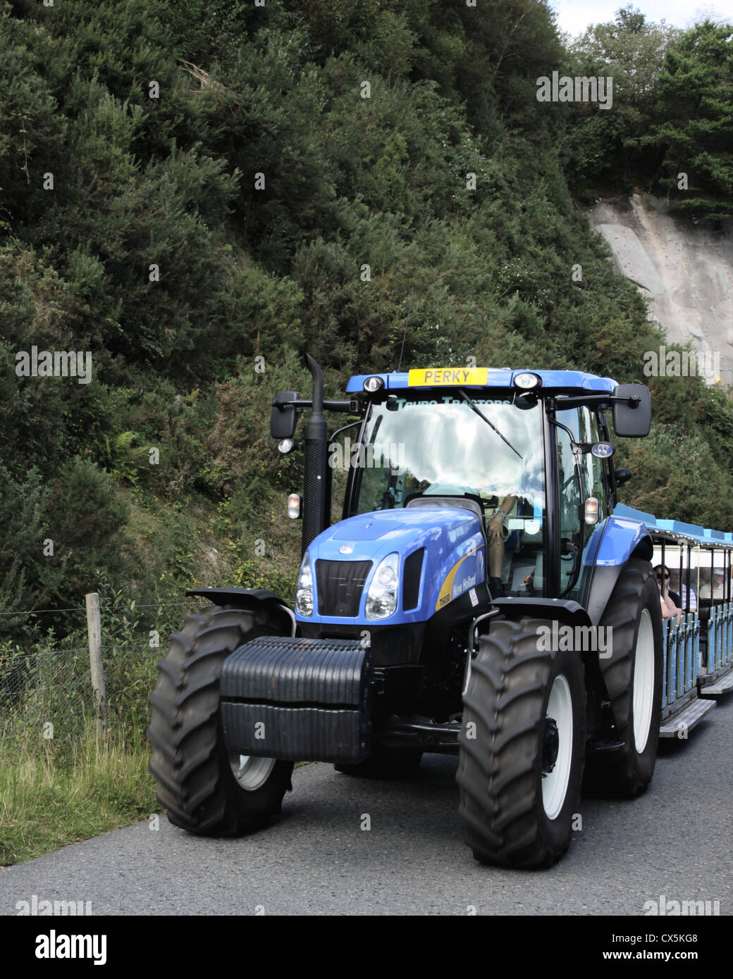 Tractor Perky towing passenger train at the Eden Project Cornwall Stock