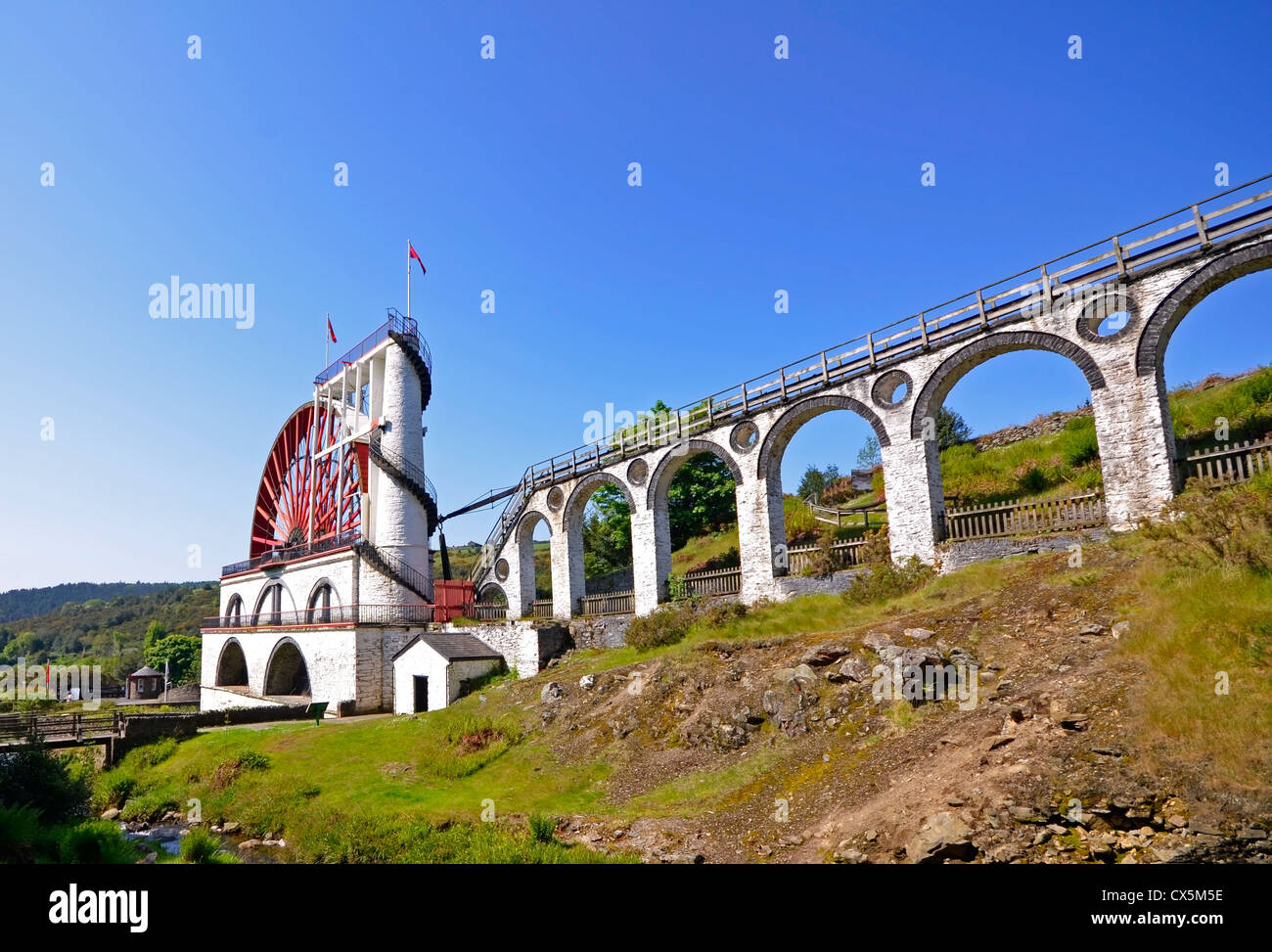 the-great-laxey-wheel-with-viaduct-on-sunny-day-isle-of-man-stock