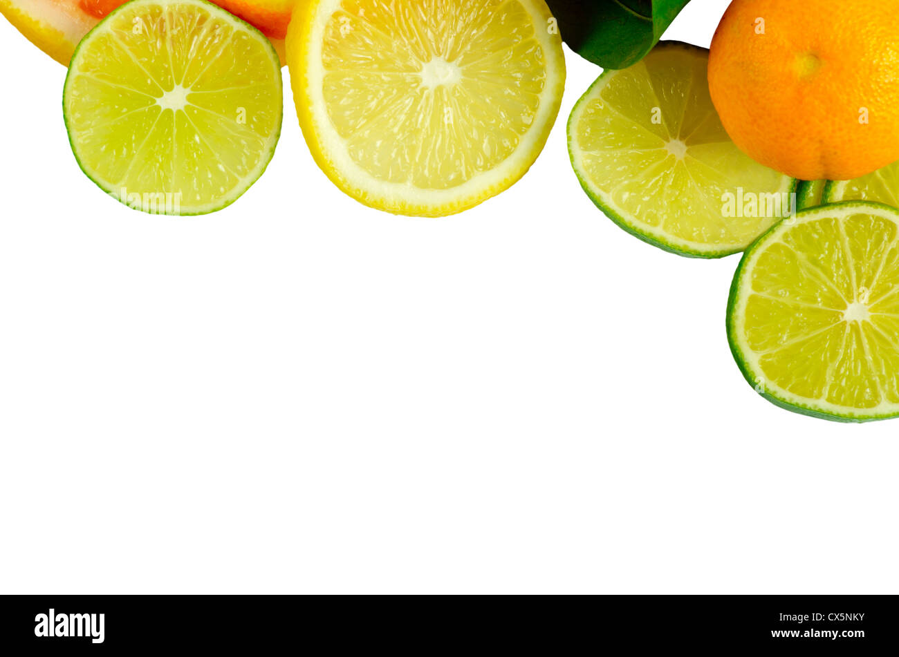Vitamin c overload stacks of sliced fruit isolated on white stock