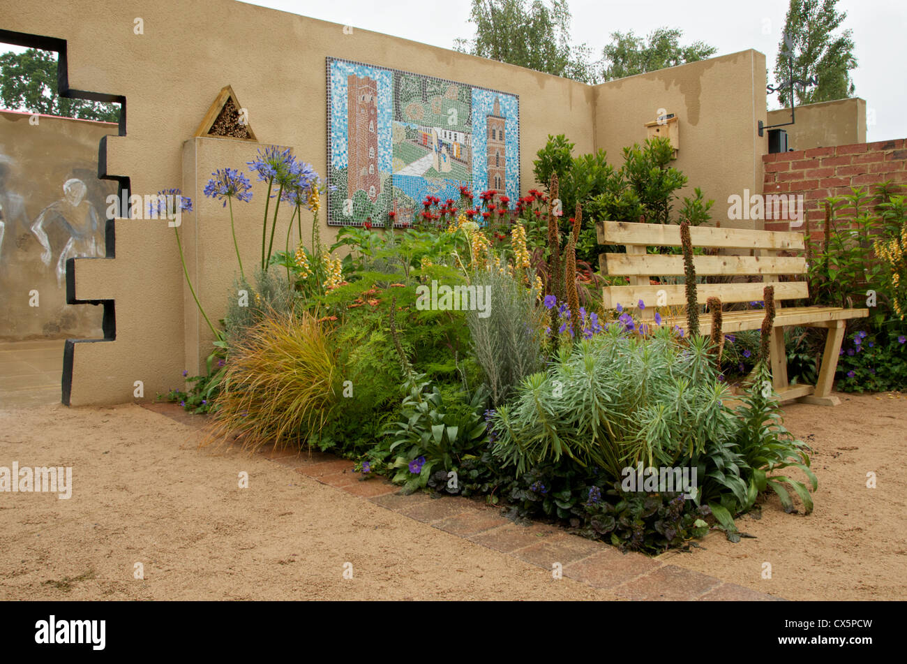 Seating area in the Environment Garden, part of Urban Oasis at RHS Hampton Court Palace Flower Show 2012 Stock Photo