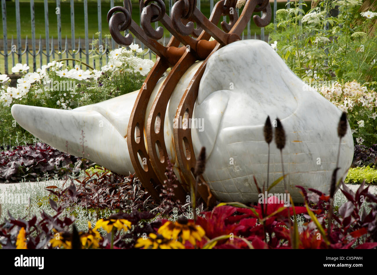 Open Heart sculpture by Andy Kirkby in 'A Very Victorian Fantasy' Show Garden at RHS Hampton Court Palace Flower Show 2012 Stock Photo
