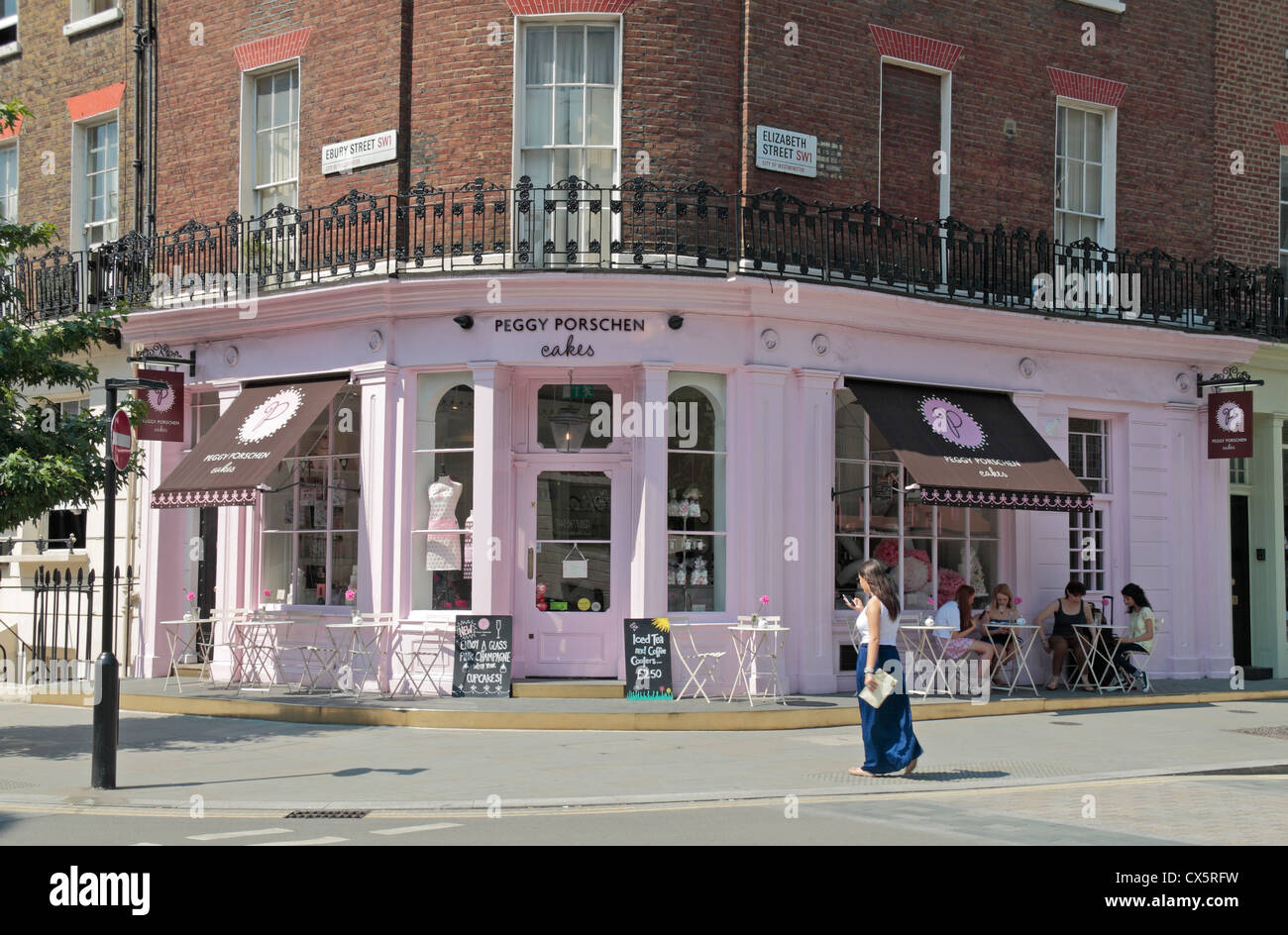 The Peggy Porschen cakes bakery shop on the corner of Elizabeth Street and Ebury Street, City of Westminster, London, UK. Stock Photo