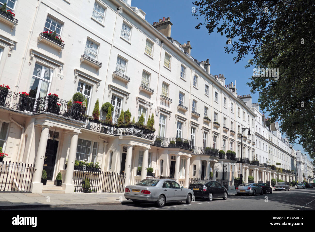 General view along the residential properties of Chester Square, London, UK. Stock Photo