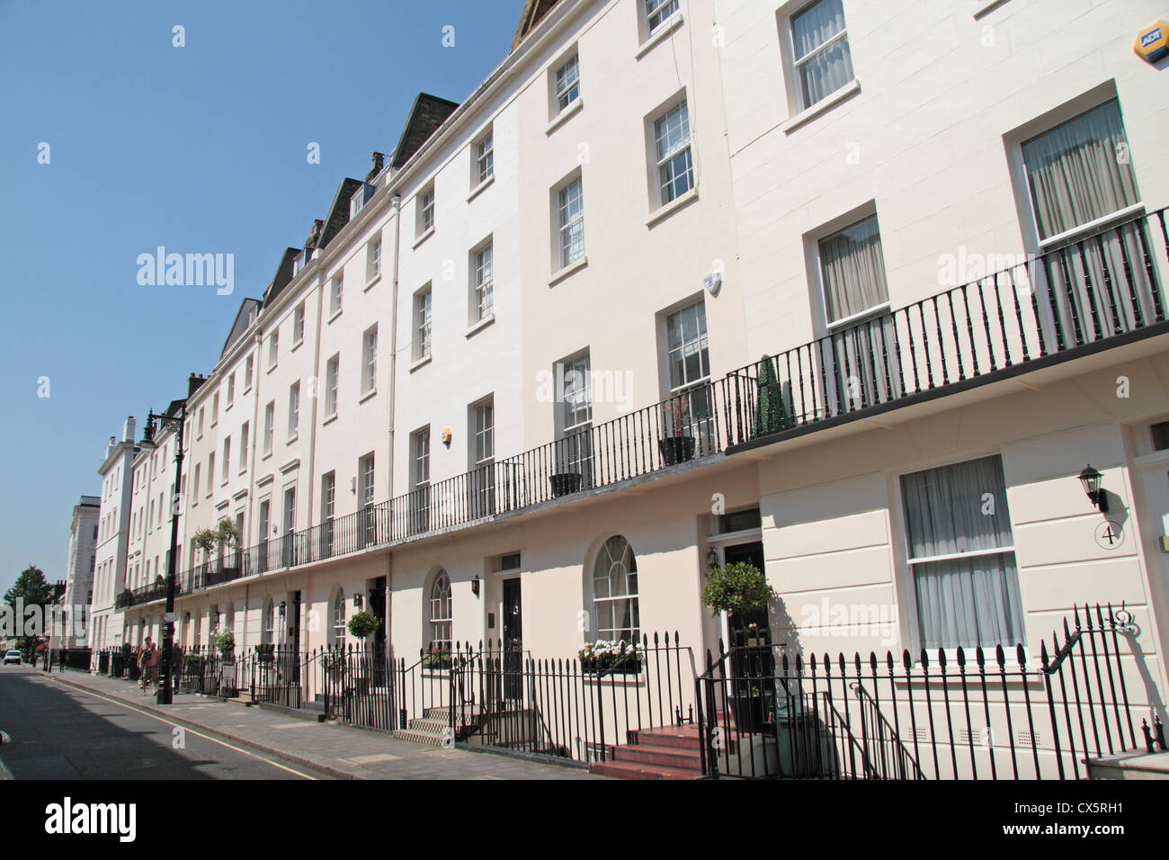 General view down Chester Row (no 4+), Belgravia, City of Westminster, London SW1W, UK. Stock Photo