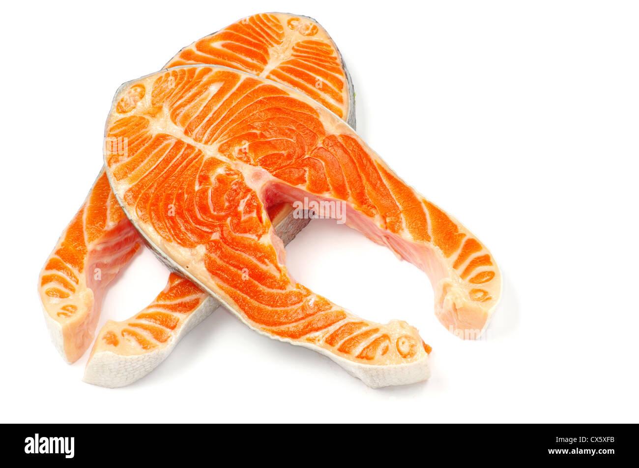 fresh salmon steak on white background Stock Photo - Alamy