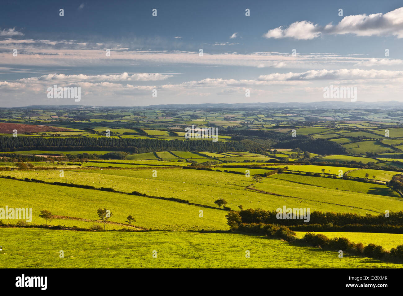 The Exmoor National Park scenery as seen from Kinsford Gate on the Devonshire border. Stock Photo