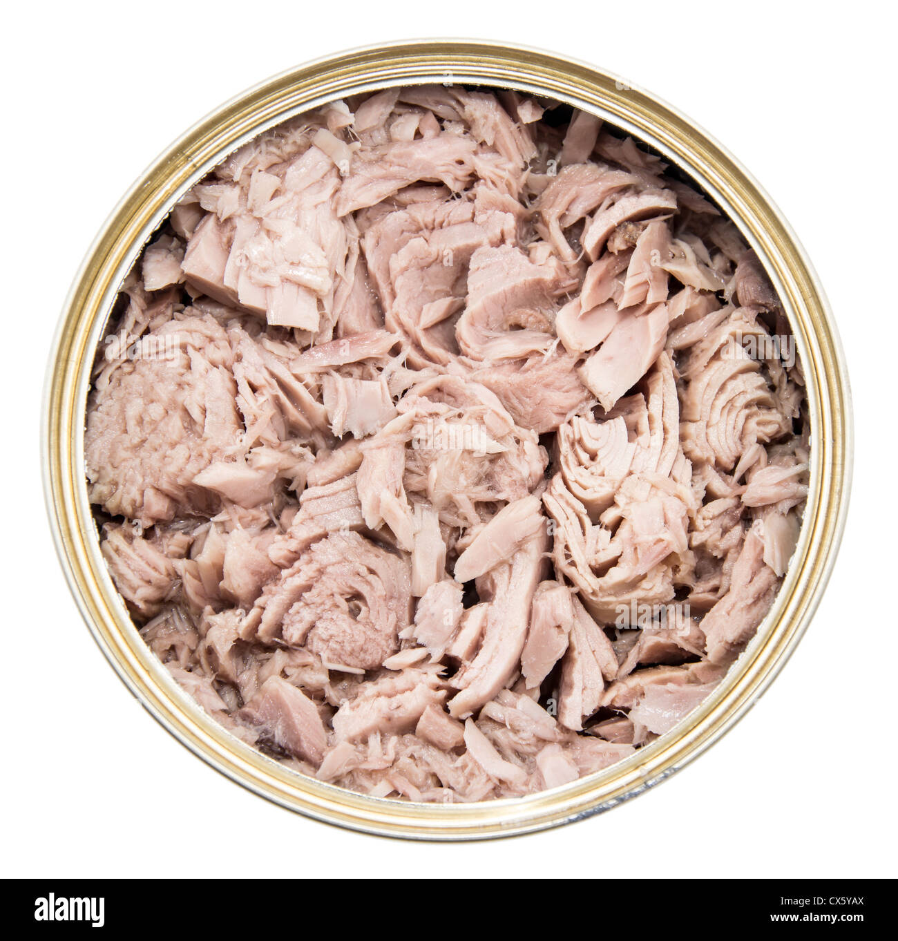 Tuna fish in a can isolated on white (top view Stock Photo Alamy
