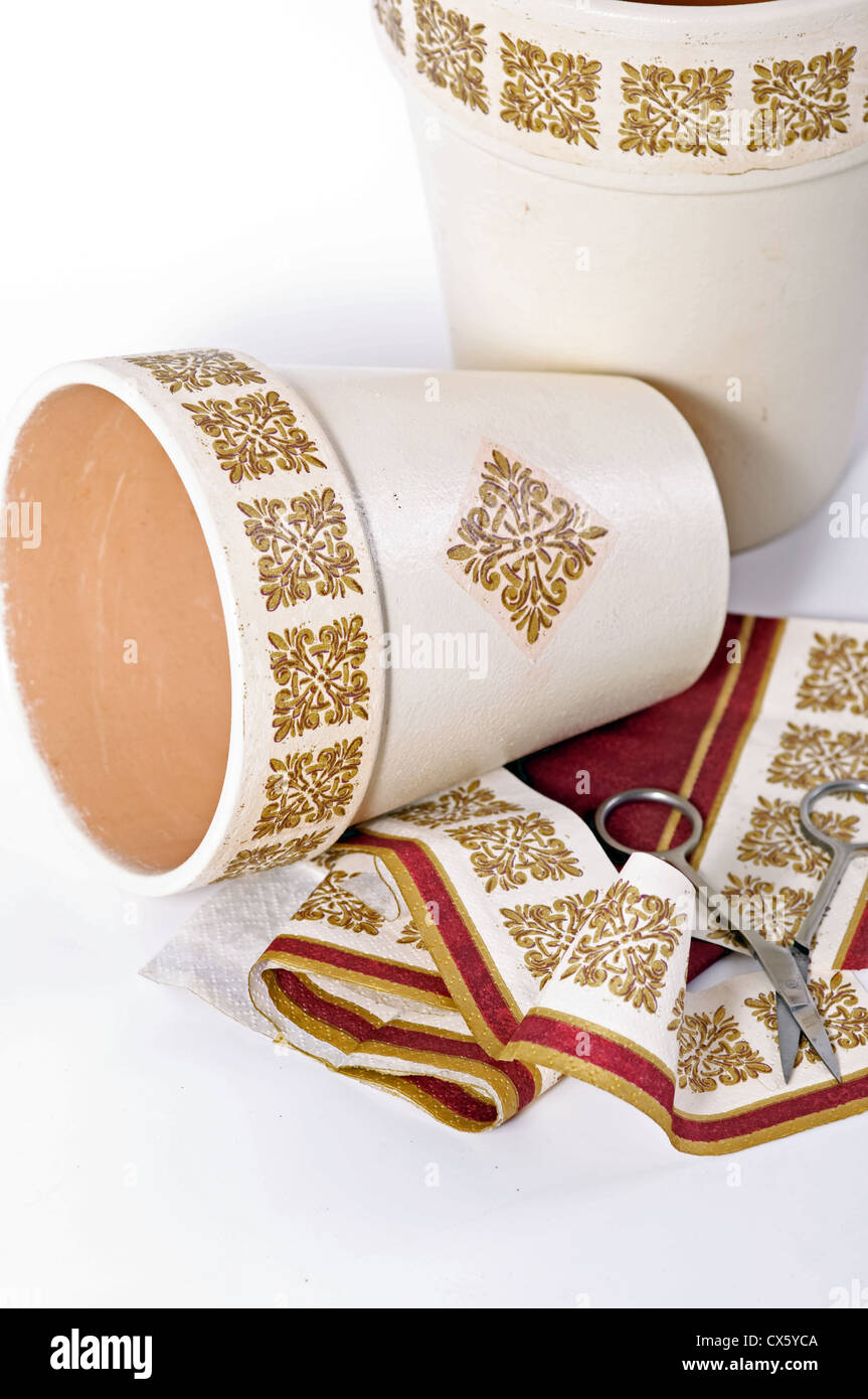 Photo of decoupage on flower pot Stock Photo Alamy