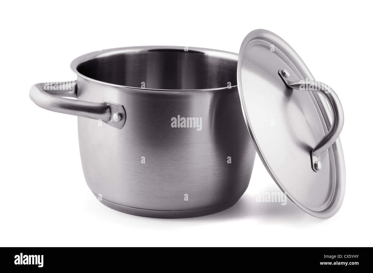 Open stainless steel cooking pot isolated on white Stock Photo