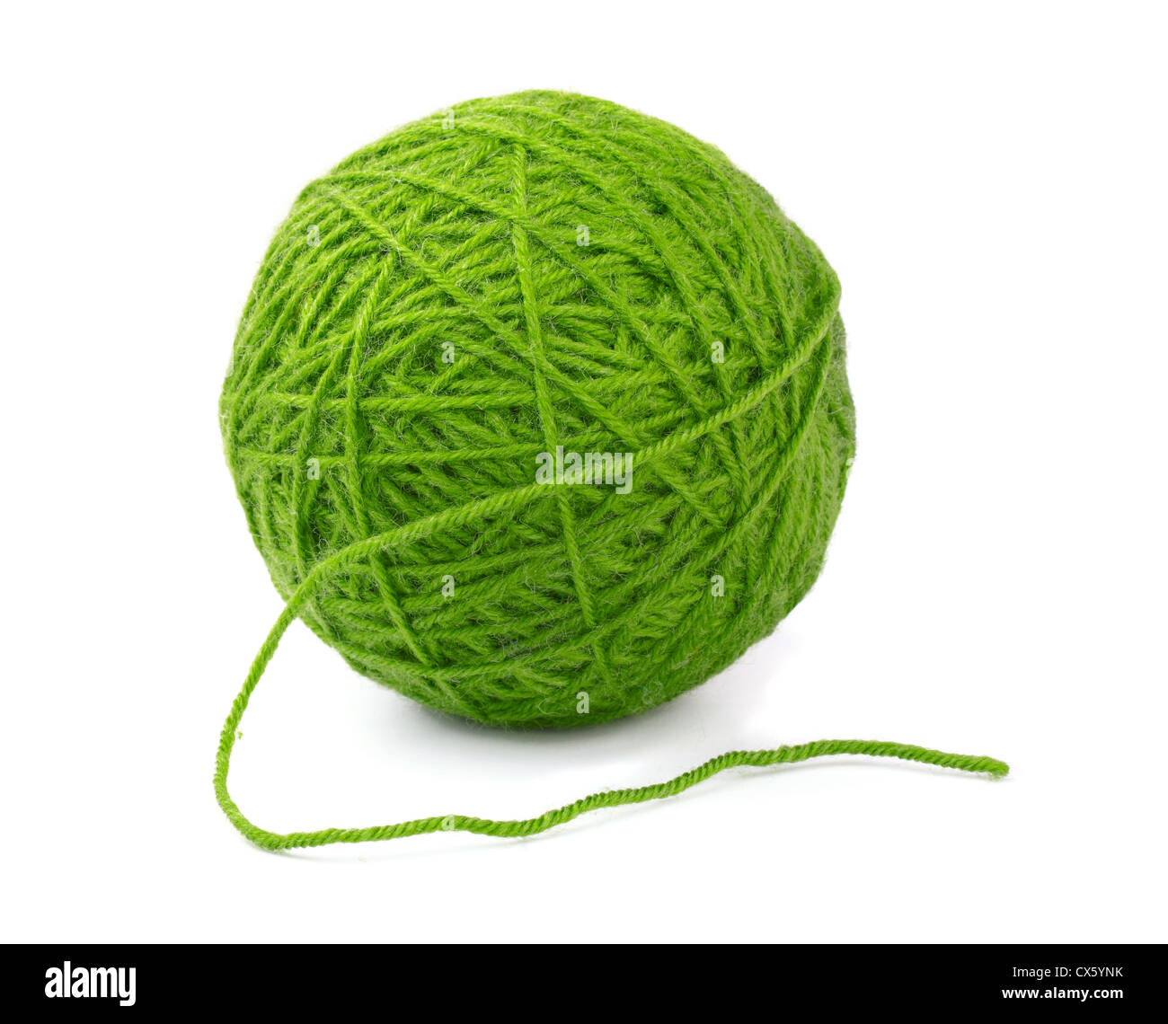 Green wool yarn ball isolated on white Stock Photo