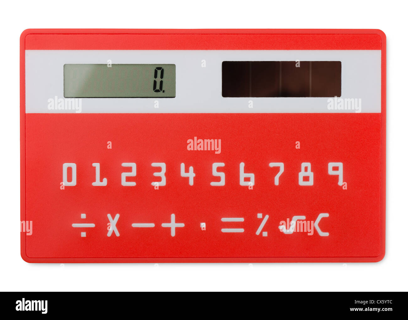 Red pocket calculator isolated on white Stock Photo