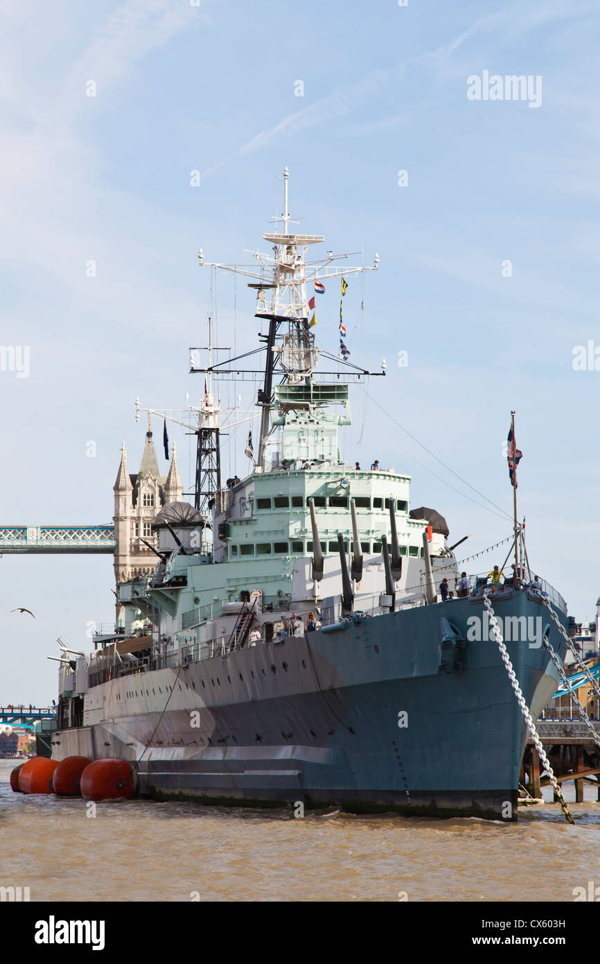 HMS Belfast on the River Thames Stock Photo