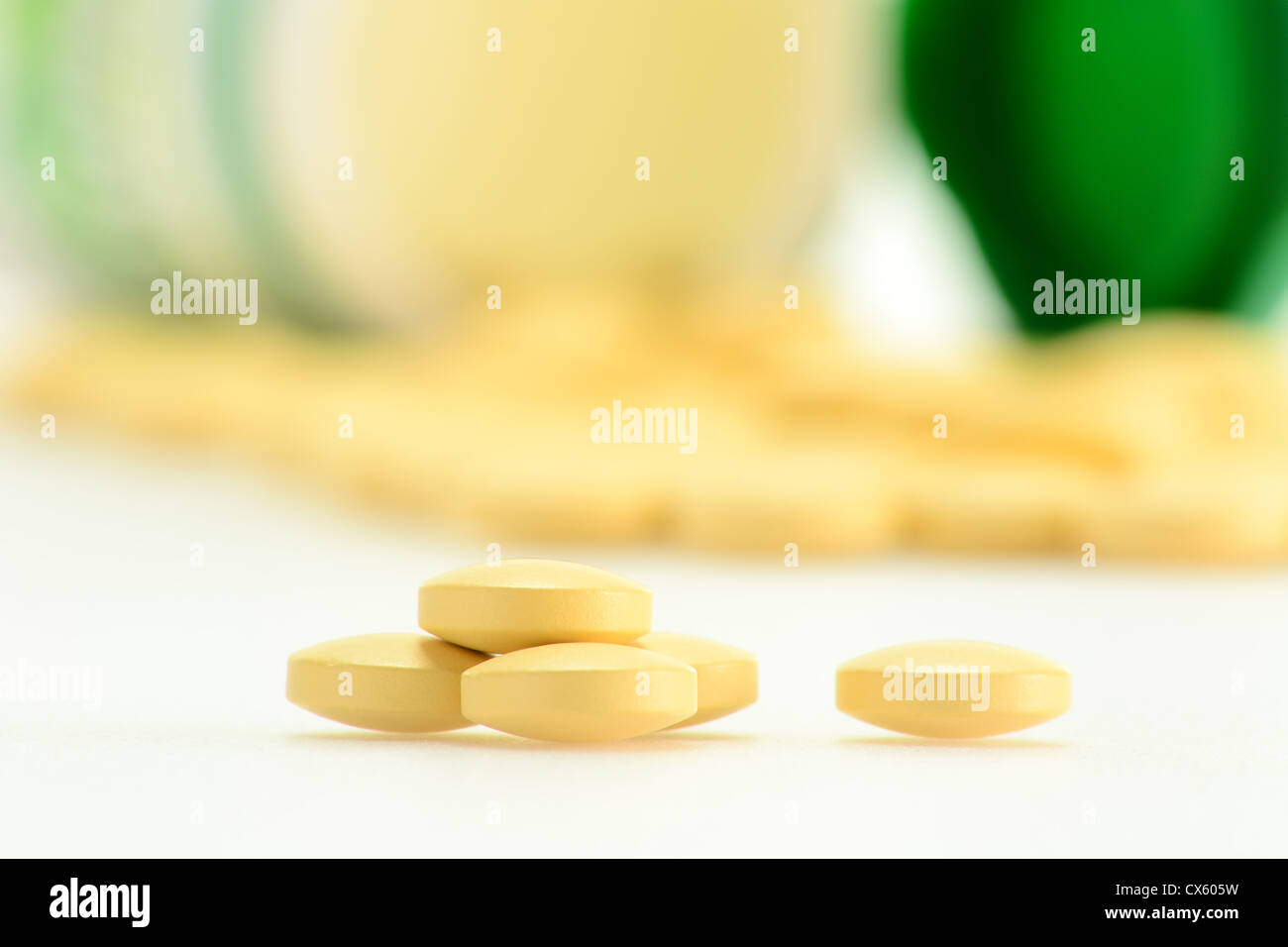 Composition with dietary supplement tablets Stock Photo