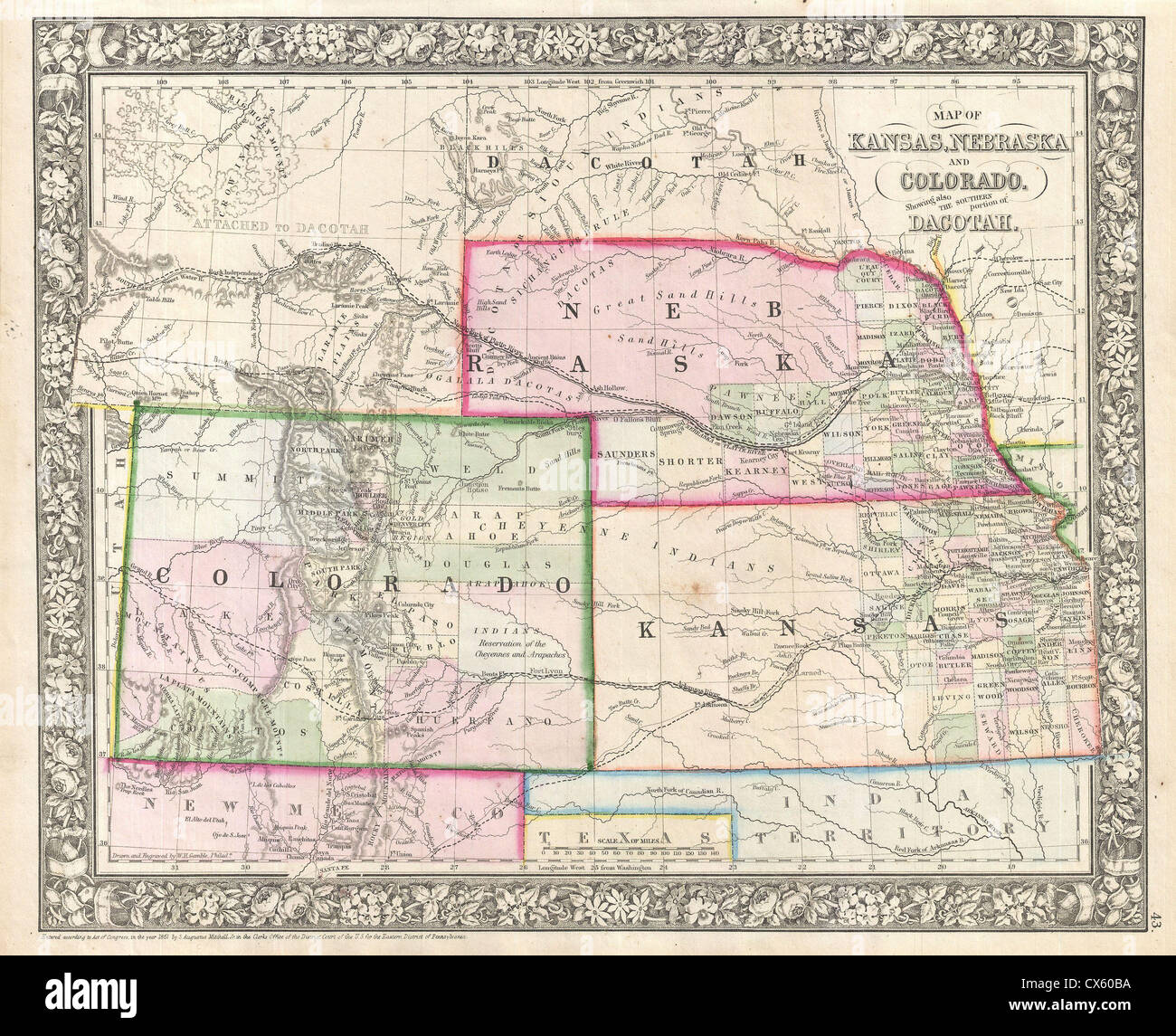 Map Of Ne Kansas 1866 Mitchell Map Of Colorado, Nebraska, And Kansas Stock Photo - Alamy
