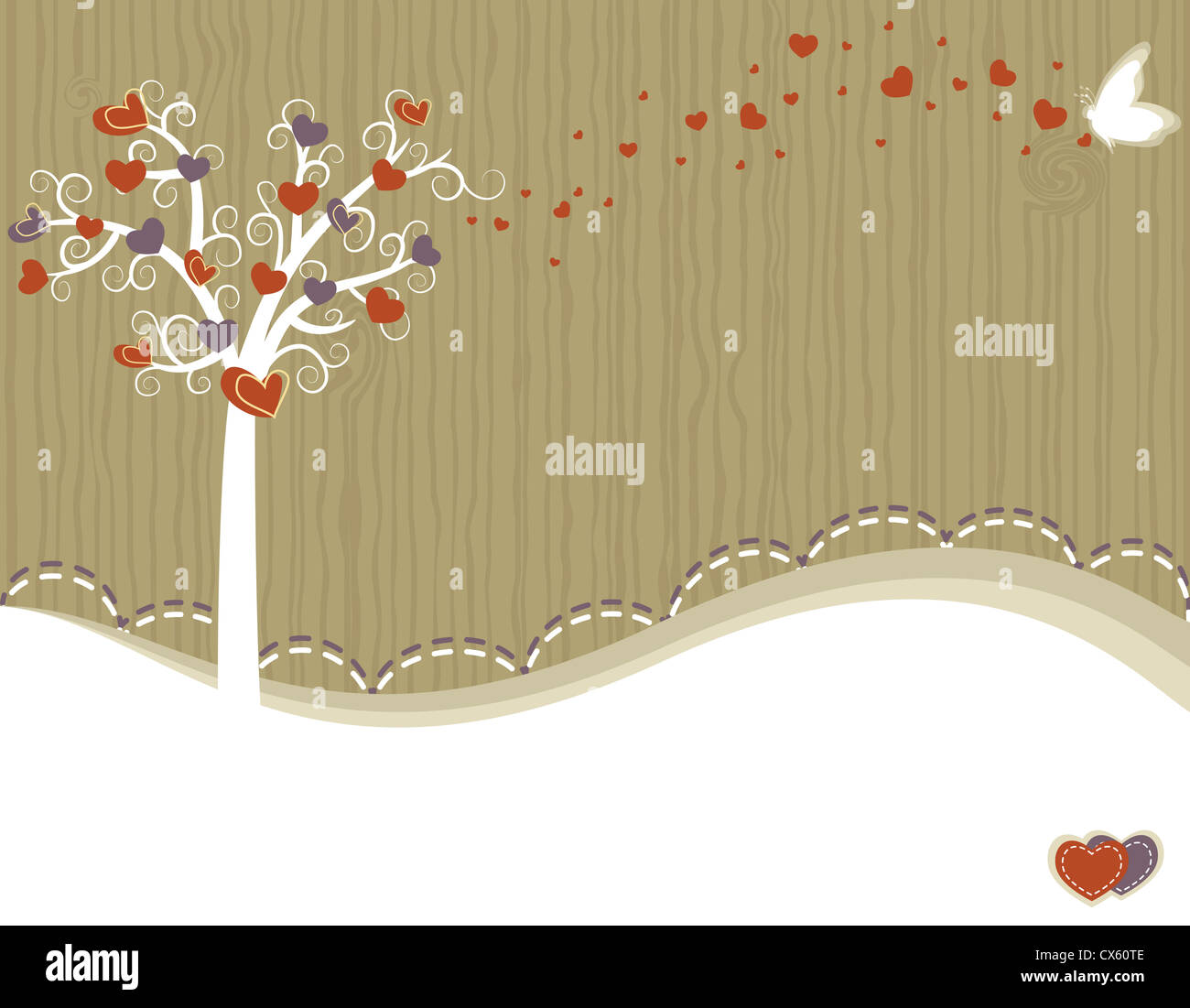 Valentine Day - love greeting card with tree and hearts. Room for your ...