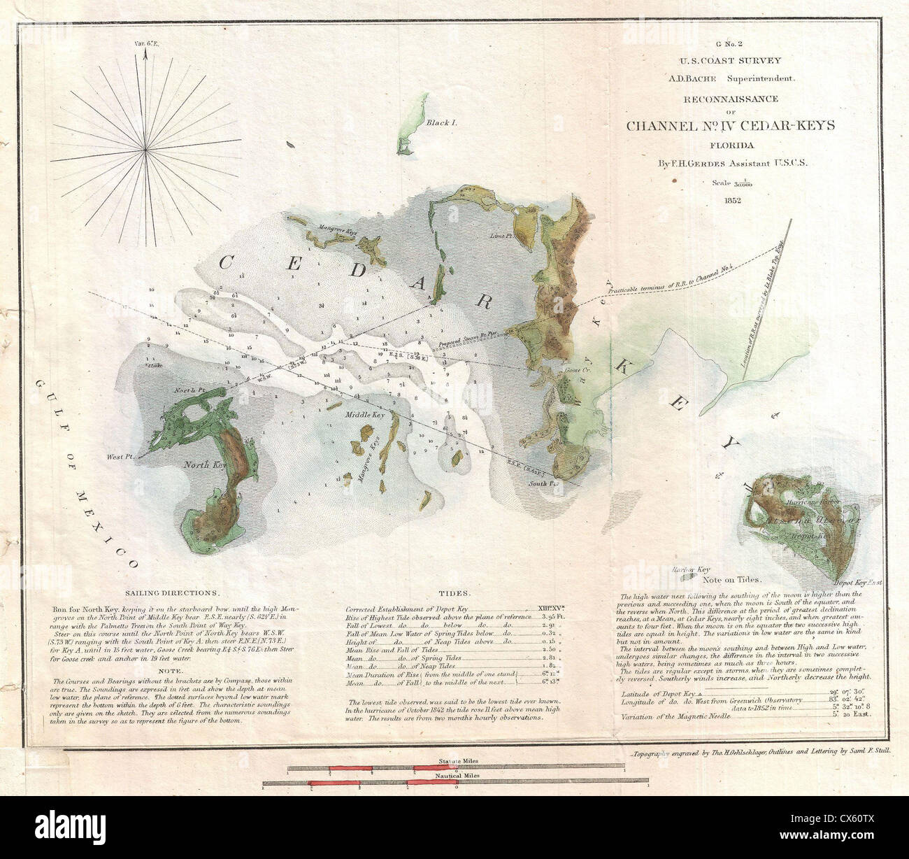 Cedar key florida map hi res stock - 1852 Us Coast Survey Map Of Cedar Key Florida CX60TX